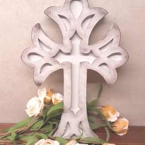 Vintage kelta kereszt tört fehér színben � Shabby chic stílusú fali dísz, Otthon & Életmód, Vallás, Kereszt, Famegmunkálás, Festett tárgyak, MESKA