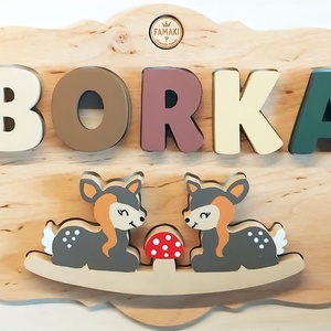 Névkirakó őzike hintával, Baba - mama, Babaszoba dekoráció, Babanév dekoráció, Famegmunkálás, Festett tárgyak, MESKA