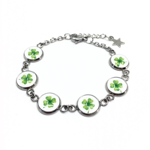 Szerencsehozó nemesacél karkötő - négylevelű lóhere, szerencse - ékszer - karkötő - lánc karkötő - Meska.hu