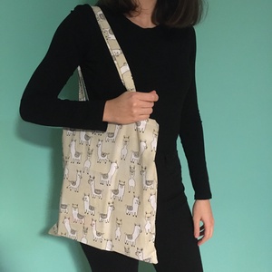 Lámás, alpakka mintás táska, szatyor, válltáska, bevásárló táska, tini vászontáska - táska & tok - bevásárlás & shopper táska - shopper, textiltáska, szatyor - Meska.hu