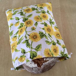 Nagy méretű kenyeres zsák, tasak pamutvászon frissentartó PUL béléssel - napraforgós - táska & tok - bevásárlás & shopper táska - kenyeres zsák - Meska.hu