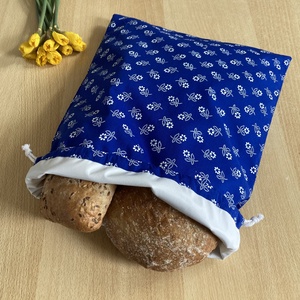 Kékfestő nagy méretű kenyeres zsák, pamutvászon frissentartó PUL béléssel - eredeti kékfestő textilből - Meska.hu