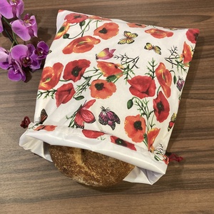 Pipacsos, pillangós nagy méretű kenyeres zsák, pamutvászon frissentartó PUL béléssel - táska & tok - bevásárlás & shopper táska - kenyeres zsák - Meska.hu