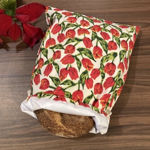 Piros tulipános nagy méretű kenyeres zsák, pamutvászon frissentartó PUL béléssel - táska & tok - bevásárlás & shopper táska - kenyeres zsák - Meska.hu