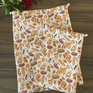 Kenyeres zsák szett, pékárumintás, pamutvászon frissentartó PUL béléssel - péksütis - táska & tok - bevásárlás & shopper táska - kenyeres zsák - Meska.hu