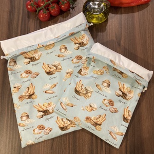 Kenyeres zsák szett, pékárumintás, pamutvászon frissentartó PUL béléssel - oeko (öko) textilből - táska & tok - bevásárlás & shopper táska - kenyeres zsák - Meska.hu