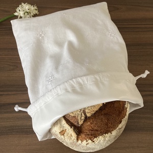 Hímzett nagy méretű kenyeres zsák, pamutvászon frissentartó PUL béléssel, Táska & Tok, Bevásárlás & Shopper táska, Kenyeres zsák, Varrás, MESKA