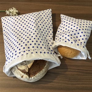 Csillagos kenyeres zsák szett, pamutvászon frissentartó PUL béléssel - kék csillagokkal, Táska & Tok, Bevásárlás & Shopper táska, Kenyeres zsák, Varrás, MESKA