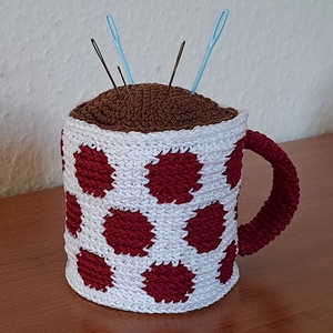 Horgolt pöttyös bögre, tűpárna, Otthon & Életmód, Lakástextil, Varrókellék, Horgolás, MESKA