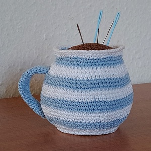 Horgolt csíkos bögre, tűpárna - otthon & életmód - dekoráció - dísztárgy - Meska.hu