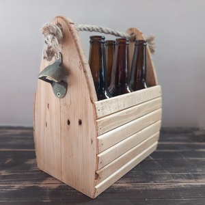 Sörös rekesz hordó alakú 6db 0,5l sörnek, sörnyitóval, kötél fogantyúval - otthon & életmód - konyhafelszerelés, tálalás - italos kellékek - sörtartó - Meska.hu