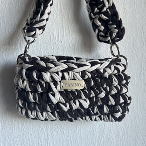 FANINO mini válltáska - fekete és világos kék , Táska & Tok, Kézitáska & válltáska, Válltáska, Horgolás, MESKA