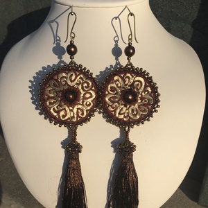 Aranyszálas Szkíta korong fülbevaló  - ékszer - fülbevaló - rojtos fülbevaló - Meska.hu