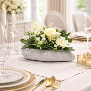 Elegáns fehér virágkompozíció kerámia kaspóban � letisztult kézműves asztaldísz - otthon & életmód - dekoráció - asztal és polc dekoráció - asztaldísz - Meska.hu