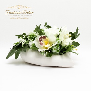 Fehér orchideás virágkompozíció kerámia kaspóban � elegáns kézműves asztaldísz - otthon & életmód - dekoráció - asztal és polc dekoráció - asztaldísz - Meska.hu