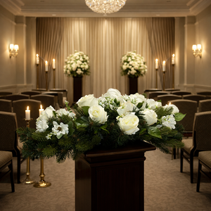  3D fenyővel kombinált, fehér rózsás kegyeleti dísz  - otthon & életmód - vallás - temetkezési tárgy - sírdísz, kegyeleti dísz - Meska.hu