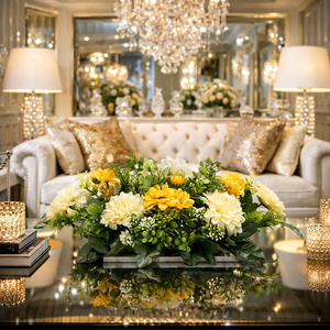  Vidám tavaszi asztaldísz sárga-fehér virágokkal fatalpon � üde, kézműves dekor - otthon & életmód - dekoráció - asztal és polc dekoráció - asztaldísz - Meska.hu