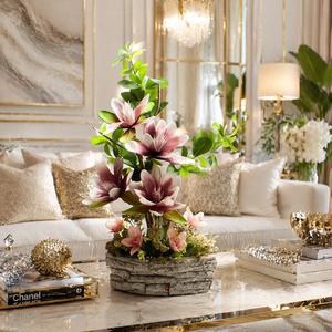 Magnólia virágkompozíció rusztikus kaspóban � elegáns, kézzel készült lakásdekor - otthon & életmód - dekoráció - asztal és polc dekoráció - asztaldísz - Meska.hu