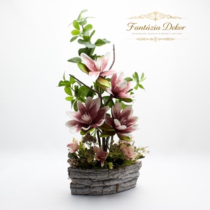 Magnólia virágkompozíció rusztikus kaspóban � elegáns, kézzel készült lakásdekor - otthon & életmód - dekoráció - asztal és polc dekoráció - asztaldísz - Meska.hu