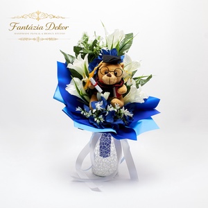 �� Ballagási csokor macival � elegáns kék-fehér összeállítás �� - otthon & életmód - virágdekoráció - virágok - virágcsokor - Meska.hu