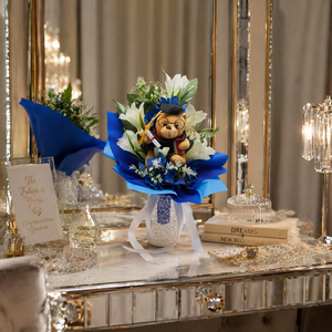 �� Ballagási csokor macival � elegáns kék-fehér összeállítás �� - otthon & életmód - virágdekoráció - virágok - virágcsokor - Meska.hu