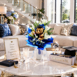 ? Ballagási csokor macival � elegáns kék-fehér összeállítás ?, Otthon & Életmód, Virágdekoráció, Virágok, Virágcsokor, Virágkötés, MESKA