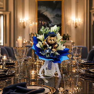 �� Ballagási csokor macival � elegáns kék-fehér összeállítás �� - otthon & életmód - virágdekoráció - virágok - virágcsokor - Meska.hu