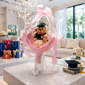  Ballagási macis virágcsokor lufiban ��   - otthon & életmód - virágdekoráció - virágok - virágcsokor - Meska.hu