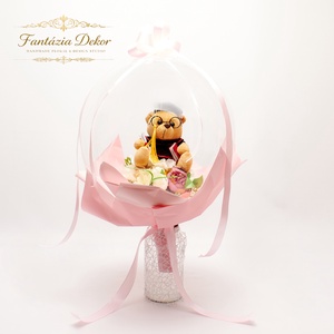  Ballagási macis virágcsokor lufiban ��   - otthon & életmód - virágdekoráció - virágok - virágcsokor - Meska.hu