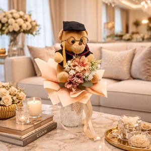  Ballagási csokor macival  - otthon & életmód - virágdekoráció - virágok - virágcsokor - Meska.hu