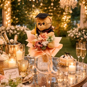  Ballagási csokor macival  - otthon & életmód - virágdekoráció - virágok - virágcsokor - Meska.hu