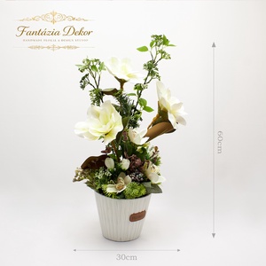  Fehér virágos asztaldísz  - otthon & életmód - virágdekoráció - virágdíszek - virágdísz kaspóban - Meska.hu