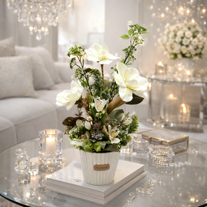  Fehér virágos asztaldísz  - otthon & életmód - virágdekoráció - virágdíszek - virágdísz kaspóban - Meska.hu