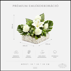 Fehér liliomos prémium sírdísz saját készítésű kavics alappal � 30�30�38 cm - otthon & életmód - vallás - temetkezési tárgy - sírdísz, kegyeleti dísz - Meska.hu