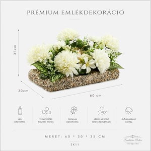 Prémium fehér sírdísz LED gyertyával � Kézzel készült kegyeleti emlékdekoráció 60�30�35 cm - otthon & életmód - vallás - temetkezési tárgy - sírdísz, kegyeleti dísz - Meska.hu