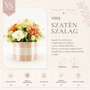 VS06 Szatén szalag virágdoboz � barackos, krém színű virágkompozíció - otthon & életmód - virágdekoráció - virágok - virágbox - Meska.hu