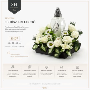 Elegáns, fehér rózsás sírdísz mécsessel - otthon & életmód - vallás - temetkezési tárgy - sírdísz, kegyeleti dísz - Meska.hu