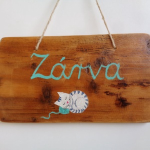 Nyitva - Zárva tábla, Rusztikus Fa Tábla, Ajándék ötlet - Cica, Cirmos, Macska, Egyedi Ajtódísz - otthon & életmód - dekoráció - ajtó- és ablak dekoráció - ajtótábla - Meska.hu