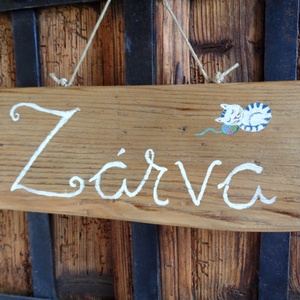 Nyitva - Zárva tábla, Rusztikus Fa Tábla, Ajándék ötlet - Cica, Cirmos, Macska, Egyedi Ajtódísz - otthon & életmód - dekoráció - ajtó- és ablak dekoráció - ajtótábla - Meska.hu