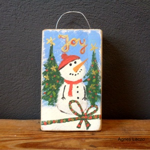 Hóember - Rusztikus fa dekoráció, Karácsonyi ajándék, Gyerekszoba - otthon & életmód - dekoráció - kép & falikép - táblakép - Meska.hu