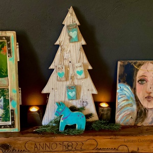 Rusztikus karácsonyfa - Ajándék ötlet - Karácsonyfa akasztókkal, Karácsony, Karácsonyi lakásdekoráció, Karácsonyfa, grincsfa, Famegmunkálás, Festett tárgyak, MESKA