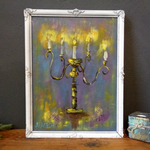 Gyertyafény - Laczó Ágnes kortárs festő/grafikus művész- Eredeti Akril Festmény, Falikép keretben - Meska.hu