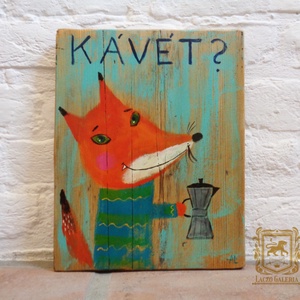 Ki kér Kávét? - Rusztikus Fatábla, Vicces Ajándék ötlet - Egyedi Falidísz, Konyha, Róka koma  - Meska.hu