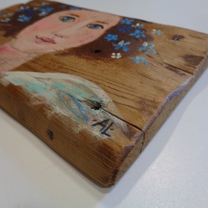 Búzavirág - Rusztikus Festett Fa,  Angyal - Falra akasztható - Ajándék ötlet - otthon & életmód - dekoráció - fali és függő dekoráció - függődísz - Meska.hu