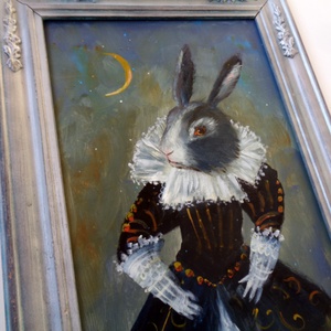 Elegancia Nyúlbőrben - Laczó Ágnes kortárs festő/grafikus művész- Eredeti Akril Festmény Keretben, Gyerekszoba Falikép, Művészet, Festmény, Akril, Festészet, Fotó, grafika, rajz, illusztráció, MESKA