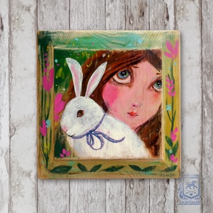 Nyuszit ölelő - Rusztikus Fatábla, Ajándék ötlet - Egyedi Falidísz, Húsvéti Nyúl - otthon & életmód - dekoráció - fali és függő dekoráció - falra akasztható dekor - Meska.hu