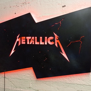 Metallica  - világító falikép, Otthon & Lakás, Dekoráció, Kép & Falikép, Fából készült kép, Famegmunkálás, Festett tárgyak, Meska