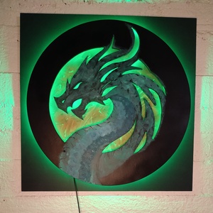 Dragon / Sárkány - világító falikép, Otthon & Életmód, Dekoráció, Kép & Falikép, Fából készült kép, Famegmunkálás, Festett tárgyak, MESKA
