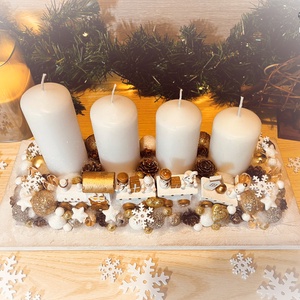 Fehér-arany kisvonatos tálas adventi asztaldísz - karácsony - adventi díszek - adventi asztaldísz - Meska.hu