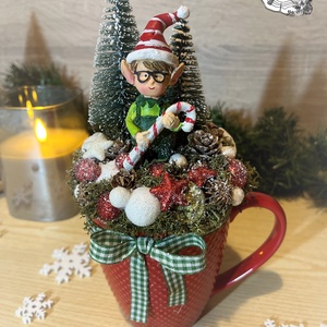 Karácsonyi manós bögrés asztaldísz - karácsony - adventi díszek - adventi asztaldísz - Meska.hu